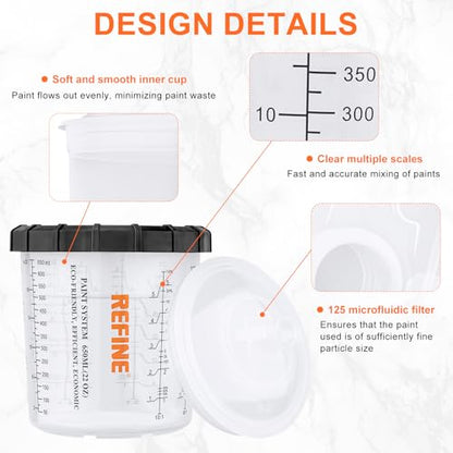 REFINE 650ml Universal Disposable Paint Sprayer Mixing Cups kit and M16*1.5mm External Thread Spray Gun Cup Adapter fit RS8808G Spray Gun or Other M16*1.5mm Internal Thread of Spray Guns