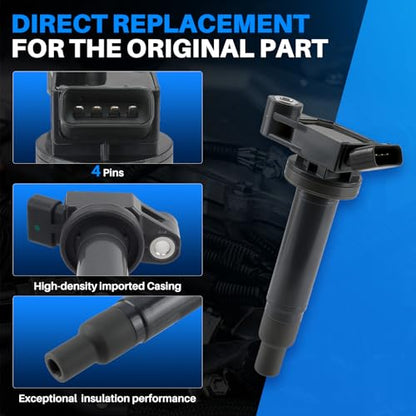 AUTOKAY Ignition Coil and Spark Plug for Toyota Sienna Camry Highlander