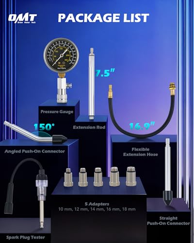 OMT 11pc Petrol Engine Compression Tester Set with Spark Plug Detector
