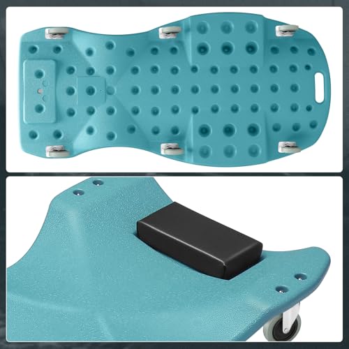 DNA MOTORING 48 Inches Heavy-Duty Low-Profile Roller Automotive Creeper with Padded Headrest, Tiffany Blue, TOOLS-00239-TB - color: Tiffany Blue, size: 48 Inches