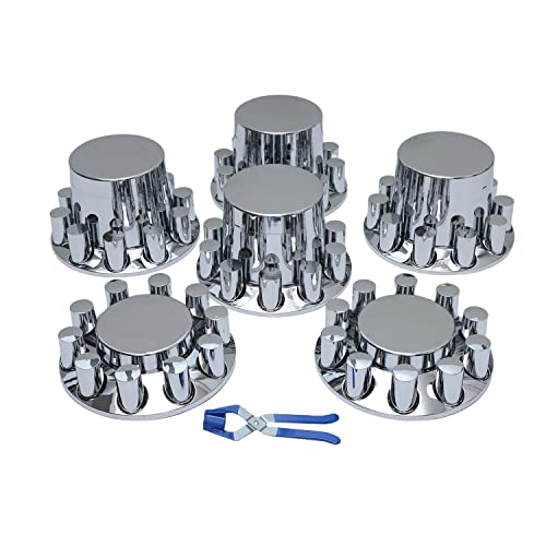 ABS Plastic Chromed Hubcaps Front and Rear Wheel Axle Cover Set with 33mm Thread-On Lug Nut Covers for Semi Trucks (Flat) - color: Flat