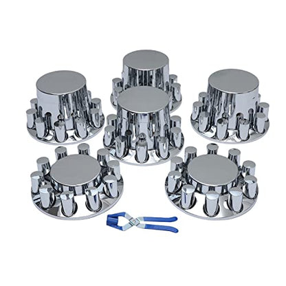 ABS Plastic Chromed Hubcaps Front and Rear Wheel Axle Cover Set with 33mm Thread-On Lug Nut Covers for Semi Trucks (Flat) - color: Flat