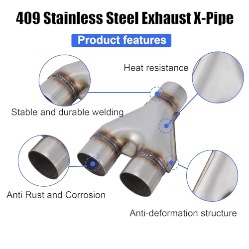 409 Stainless Steel Diesel 3''inlet/2.25''outlet Exhaust Y-Pipe, 3 Inch Single/2.25 Inch ID Dual Pipe 10" Overall Length - size: 3" Single-2.25" Dual