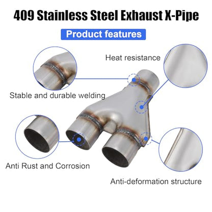409 Stainless Steel Diesel 3''inlet/2.25''outlet Exhaust Y-Pipe, 3 Inch Single/2.25 Inch ID Dual Pipe 10" Overall Length - size: 3" Single-2.25" Dual