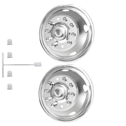 hightall 2Pcs Front Wheel 19.5 Wheel Simulators, 19.5" 10 Lug Stainless Steel Hubcaps,Polished Surface,Bolts On Wheel Cover Set Compatible with Ford 2005-2025 F450/F550 - size: 19.5" Front Wheel For 2005-2025 F450 F550