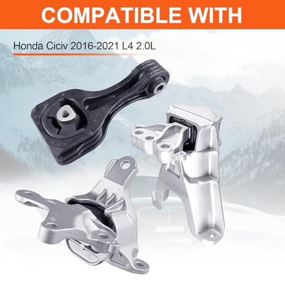 Engine Motor Mount Compatible with Honda Ciciv 2016-2021 L4 2.0L,Replacement for A45004 A45005 A45006 - size: 16-21 Honda Ciciv L4 2.0L