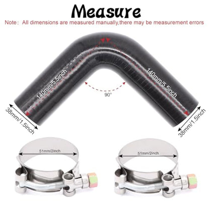 90 Degree Elbow ID 1.5 inch (38mm) Silicone Coupler Hose 4-Ply - size: ID 1.5"