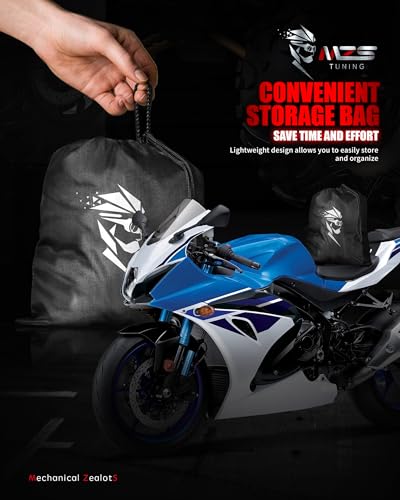 MZS Motorcycle Cover Waterproof Outdoor, Heavy Duty All Season Weather Sun Protection with Storage Bag Vents Night Reflective Cotton Lining Lock Holes fits up to 86" Motorbikes Vehicle Covers - size: Large 86 inches