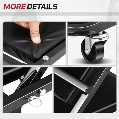 Foldable Creeper, 2-in-1 Rolling Garage Z Creeper Car & Seat, 36" Roller Mechanics Under Car Chair, 330 LBS Weight Capacity Heavy Duty, Black - color: Black, size: 36 Inch Length
