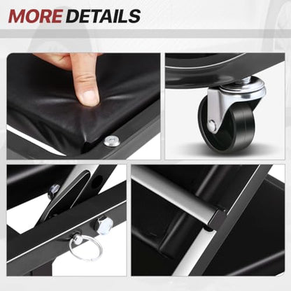 Foldable Creeper, 2-in-1 Rolling Garage Z Creeper Car & Seat, 36" Roller Mechanics Under Car Chair, 330 LBS Weight Capacity Heavy Duty, Black - color: Black, size: 36 Inch Length