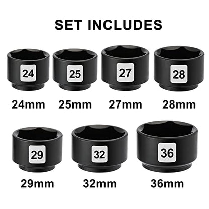 Mayouko 7 Pieces 3/8" Drive Low Profile Oil Filter Wrench Socket Set, Oil Filter Cap Remove and Install Tool Kit, 24mm, 25mm, 27mm, 28mm, 29mm, 32mm, 36mm, CR-V - size: 7PCS- 24,25,27,28,29,32,36mm