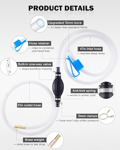 Fuel Transfer Pump for Gasoline, Diesel, Water, Hand Gas Siphon Hose Pump