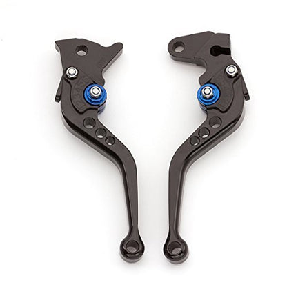 FXCNC CNC Aluminum Short Adjustable Brake Clutch Levers Compatible with YFM700 Raptor 700 R 2008-2022, YFZ450 YFZ450R YFZ450X 2008-2020, YFM250 Raptor 2008-2013, 250R 2011 - color: Black Lever with Blue Adjuster