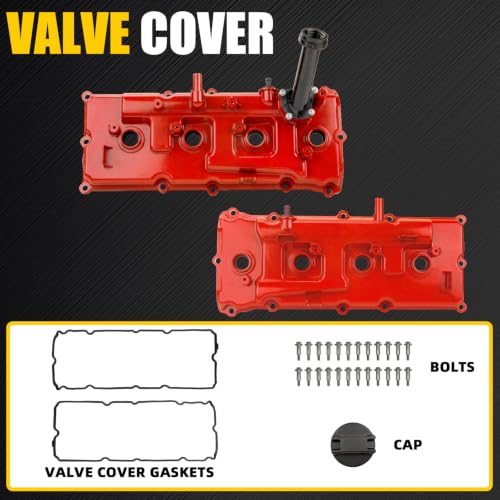 Aluminum Valve Cover Set w/Gasket Bolts Compatible with 2007-2017 Nissan Armada NV2500 NV3500 Titan Pathfinder Infiniti QX56 5.6L V8 Replace 13264ZE01A 132647S000 - color: RED(Upgrade Aluminum)