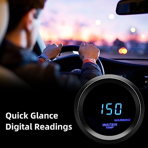 2" 52mm Water Temp Gauge Fahrenheit F with Sender Kit Digital Blue LED for 12V Car AUTO - size: Water Temp F