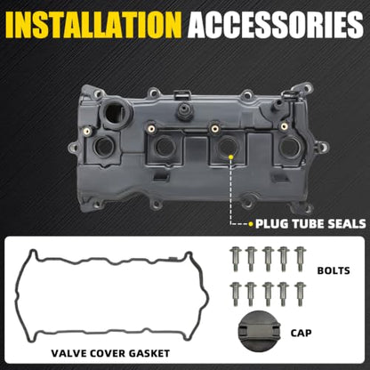 Engine Valve Cover Compatible with 2013-2018 Nissan Altima Rogue Murano 2.5L 2014 Pathfinder 2.5L 2014-2017 Infiniti QX60 Hybrid 2.5L Part 132643kY0A - color: Black (Upgrade Plastic)