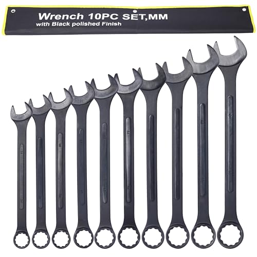 Jumbo Combination Wrench Set, 10-Piece Metric (34-50mm), Black Oxide, Pouch - Popular Metric Range, Shop Grade, Professional Mechanic Essential Set - color: 10-piece Metric (34-50mm), Black Oxide