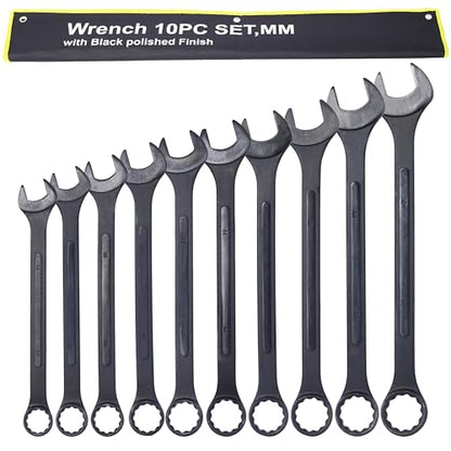 Jumbo Combination Wrench Set, 10-Piece Metric (34-50mm), Black Oxide, Pouch - Popular Metric Range, Shop Grade, Professional Mechanic Essential Set - color: 10-piece Metric (34-50mm), Black Oxide