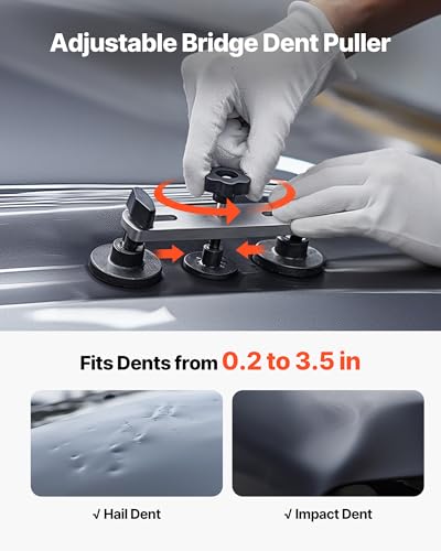 VEVOR Dent Puller Kit, 60 PCS Paintless Dent Removal Kit with Golden Lifter, Bridge Puller, Rubber Hammer, Glue Gun, Auto Body Hail Damage Repair Remover Tools for Car Refrigerator Door Ding Repair - size: 60PCS