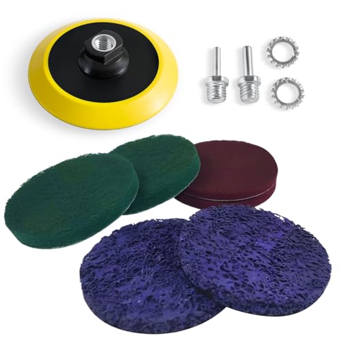 LINE10 Tools 5-Inch Metal Stripping Surface Condition Kit for Angle Grinder w Drill Adapter, Quick Strip Discs, Paint Remover for Metal, Rust Cleaner Scour Scrub Pads Red Green Non-Woven Scotch Discs