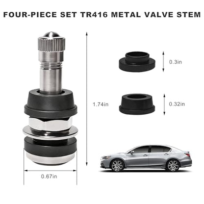 4 PCS TR416 Metal Valve Stems, 1-1/2" Long High Pressure Clamp-in Valve Stem for Tubeless Tires, Outer Mount Auto Tire Valves Fits 0.453" & 0.625" Rim Holes, Car Accessories