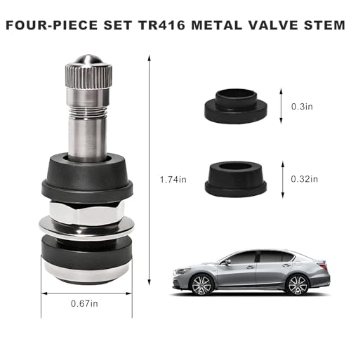 4 PCS TR416 Metal Valve Stems, 1-1/2" Long High Pressure Clamp-in Valve Stem for Tubeless Tires, Outer Mount Auto Tire Valves Fits 0.453" & 0.625" Rim Holes, Car Accessories