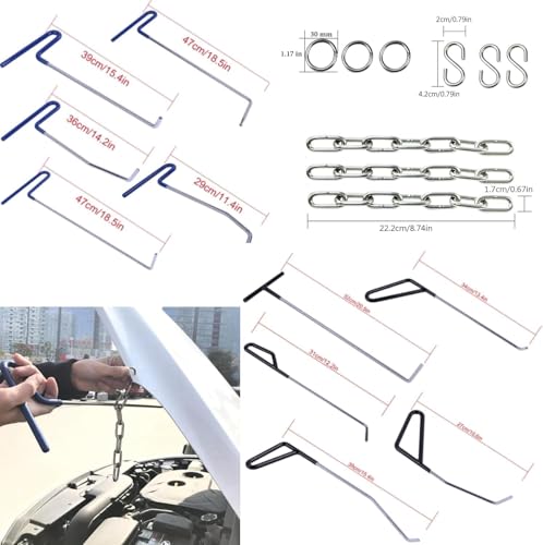 Super PDR 198PCS Paintless Dent Removal Kit, High Strength Steel Dent Removal Rods, Whale Tail Dent Repair Rods with Best Dent Repair Kit & LED Professional Inspection Light Board for car Dent Removal