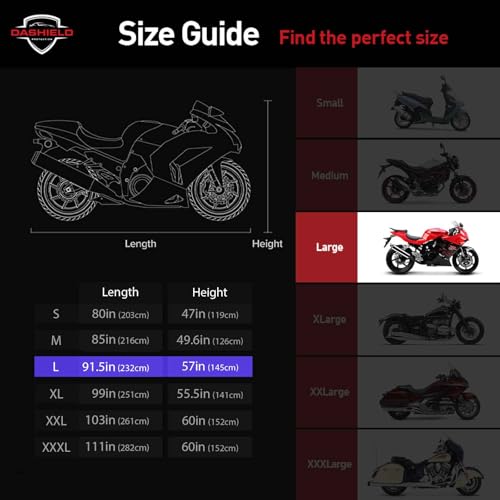 Ultimum Series Motorcycle Cover Waterproof All Weather Protection Universal Heavy Duty Night Reflector with Lock-Holes Compatible with Suzuki Harley Davidson Kawasaki Yamaha Honda Red Large - size: L