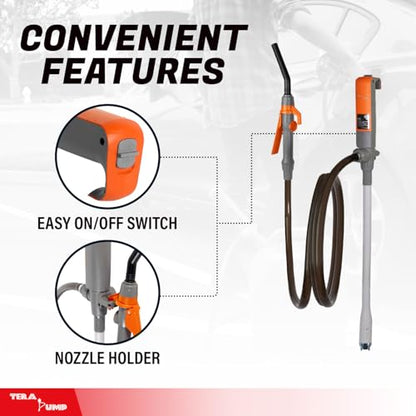 TERA PUMP 3rd Gen. Fuel Transfer Pump w/Quick Flow Control Nozzle - style: 8.2 ft Pump (3 Pwr Options)