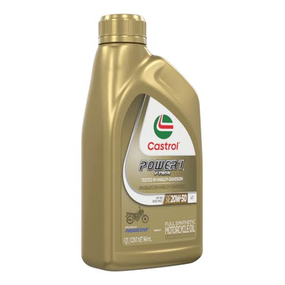 Castrol Power1 V-Twin 20W-50 Full Synthetic Motorcycle Oil, 1 Quart, Pack of 6 - size: 1 Quart, Pack of 6