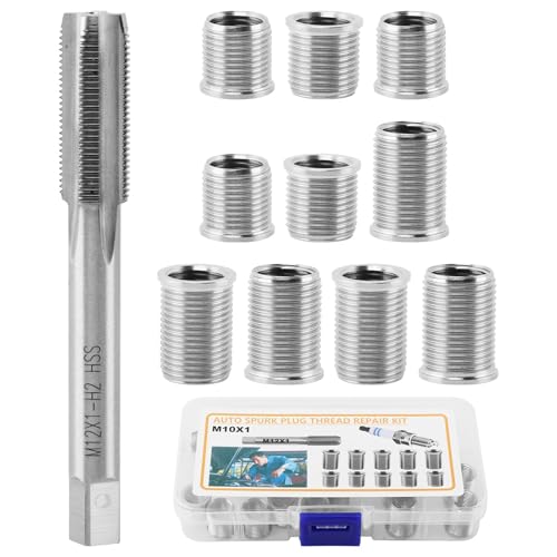 M10x1.0 Spark Plug Thread Repair Kit, 11‑Piece Tap & Inserts Set - color: silver