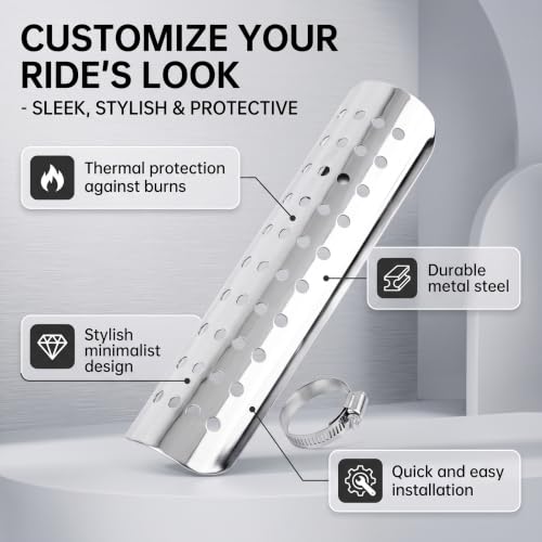 Keenso Motorcycle Exhaust Heat Shield,Universal Motorcycle Heat Guard Cover with 2 Stainless Steel Clamps for 50mm-70mm Pipe Diameter(Silver) - color: Silver