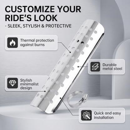 Keenso Motorcycle Exhaust Heat Shield,Universal Motorcycle Heat Guard Cover with 2 Stainless Steel Clamps for 50mm-70mm Pipe Diameter(Silver) - color: Silver
