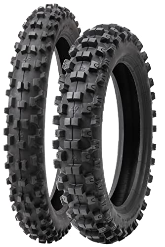 Tusk EMEX T-35 Soft/Intermediate Terrain Dirt Bike Front and Rear Tire Set – Front 70/100x19 & Rear 90/100x16 – Deep Tread Off-Road Trail – Tube Type Motocross Motorcycle Tires - size: 70/100x19 & 90/100x16