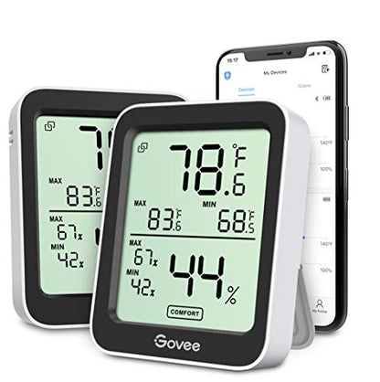 Govee Indoor Hygrometer Thermometer 2Pack H5075 with Bluetooth App Control - color: Black, size: 2 Pack