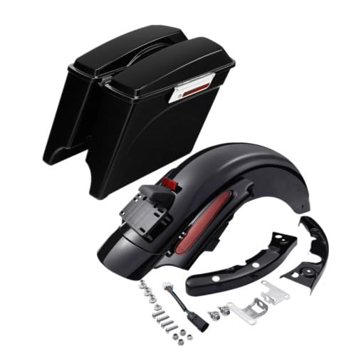 TCT-MOTORPARTS 5" Stretched Saddlebags Saddle Bags & LED Rear Fender System - color: Red Led Fender+Saddlebag w/ Soild Lids, size: Fit for 2009-2013 Touring Models
