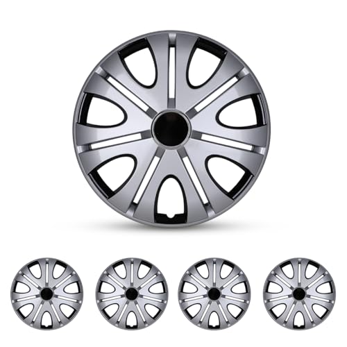 15inch Wheel Guards – (4 Pack) Hubcaps for Car Wheel Covers - color: 5082-Silver & Black-15