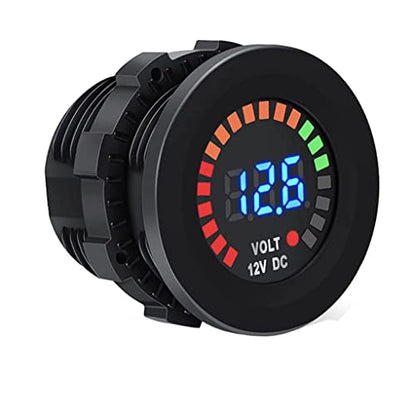 MGI SpeedWare 12vDC Voltmeter Gauge with Blue LED Digital Display (Long Body) - size: 12V Long Body
