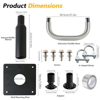 Generator Exhaust Extension Silencer Kit - Extended 32” Pipe & 2 Adapters for Universal Fit with Heat-Resistant Wall Plate to Safely Vent Fumes Outside & Reduce Noise Over 50%