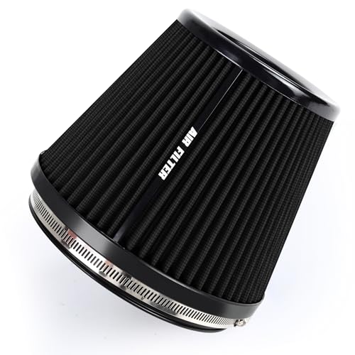 6" 152mm Inlet Cold Air Intake Filter High Flow Honeycomb Top Replacement Clamp-On Air Filter High Performance Washable Cone Filter 170mm Tall Black - color: Black