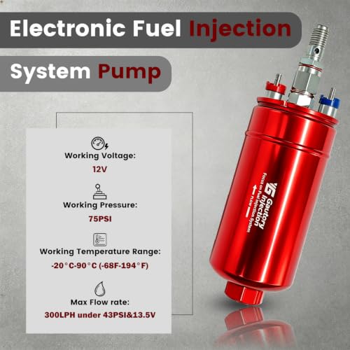 044 External Inline Fuel Pump 300LPH High Flow Universal 12V Red - color: Red