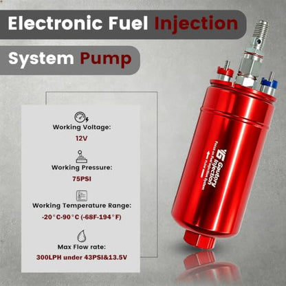 044 External Inline Fuel Pump 300LPH High Flow Universal 12V Red - color: Red
