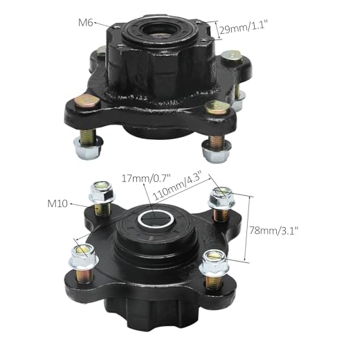 Pair 4 Lug Front Wheel Hubs with 17mm Bearings 4x110mm for 7"-10" Wheels ATV Go Kart UTV Quad Buggy Trike 4 Wheeler Off-Road Bike Taotao Coolster 110cc 125cc 150cc 200cc 250cc
