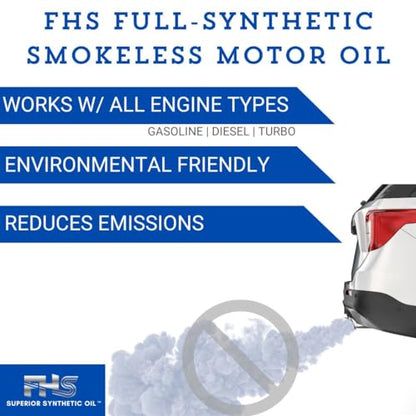 FHS Full-Synthetic Smokeless Motor Oil (5W-20) (1 Gallon Bottle) - High-Performance Engine Oil Stays Cleaner, Reduces Emissions, & Extends Mileage