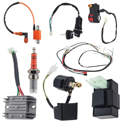 Windance 8PCS Complete Electrical Wiring Harness Kit with CDI Solenoid Relay Rectifier Ignition Switch Ignition Coil for Most Chinese 4 Stroke Motorcycle ATV Quad Dirt Bike Go Kart 150CC 200CC 250CC