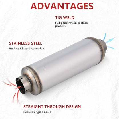 LCGP 4" Inlet Diesel Exhaust Muffler with Clamp, 4'' Inlet & Outlet Universal Resonator, 30'' Overall Length Stainless Steel Mufflers, Straight Through Design, welded On Muffler Resonator - size: 4" Inlet 30" Overall Length(7" wide)