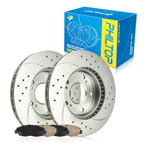 PHILTOP Front Brake Pads and Rotors Kit, OE Drilled & Slotted Rotors and Ceramic Brake Pads for Honda 2006-2011 Civic 31311+D465A. - size: DBK04X-Outside Diameter: 261.9mm(10.31in)