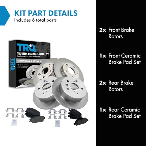 TRQ Front and Rear Brake Pad and Rotor Set Ceramic Vented Solid Rotors - style: BKA11820