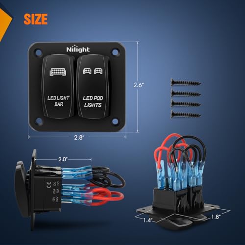 Nilight 2 Gang LED Light Bar Pod Lights Rocker Switch Panel 12/24V - color: Blue, size: LED LIGHT BAR+LED POD LIGHTS