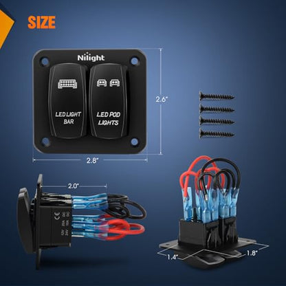 Nilight 2 Gang LED Light Bar Pod Lights Rocker Switch Panel 12/24V - color: Blue, size: LED LIGHT BAR+LED POD LIGHTS